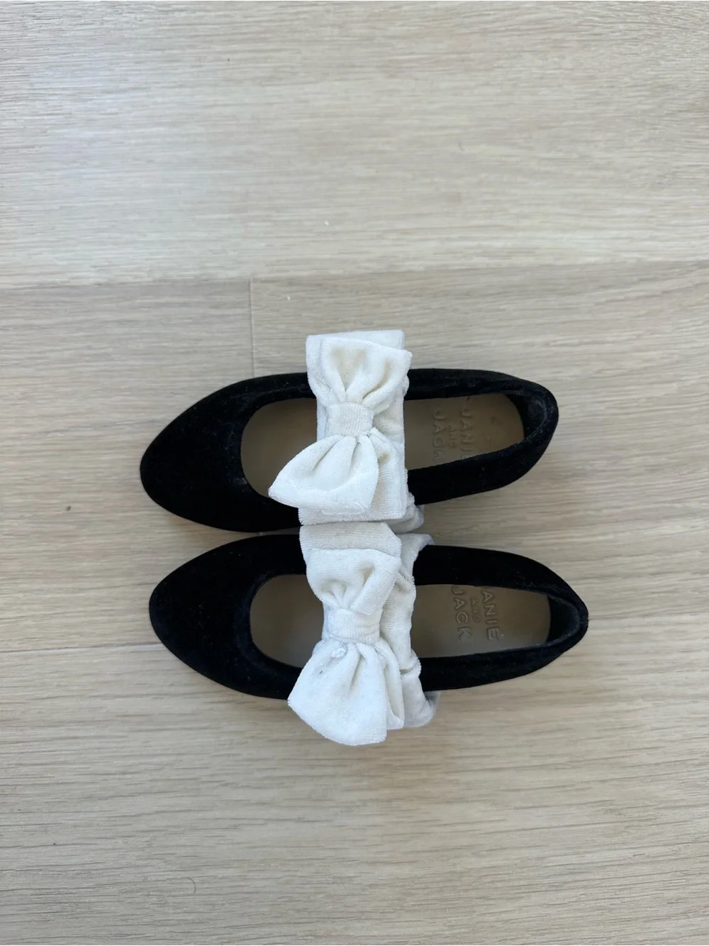 Kids Black Ballet Flats with White Bow Accent